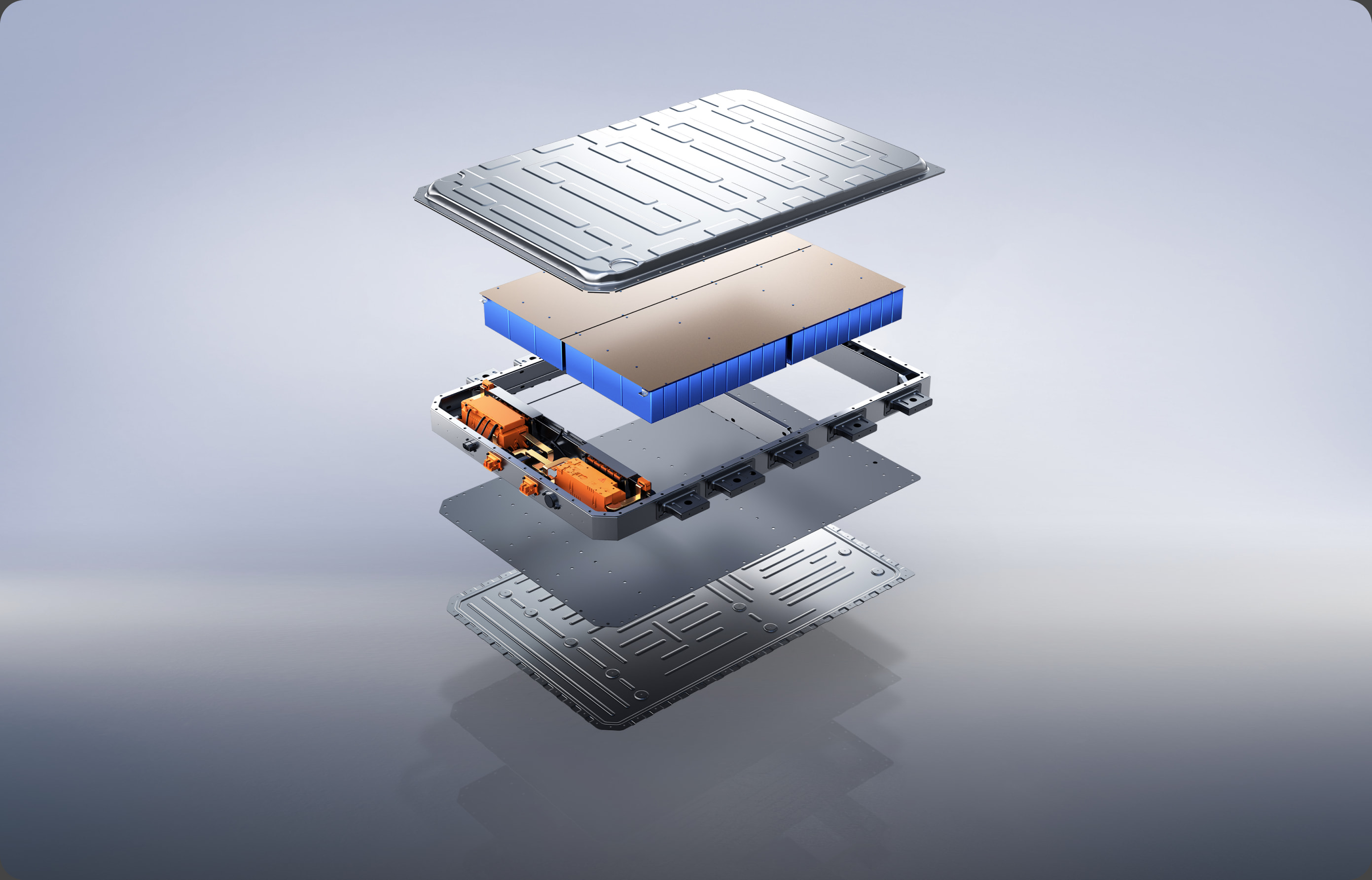 Exploded view of the Chery Q IP68-rated battery pack
