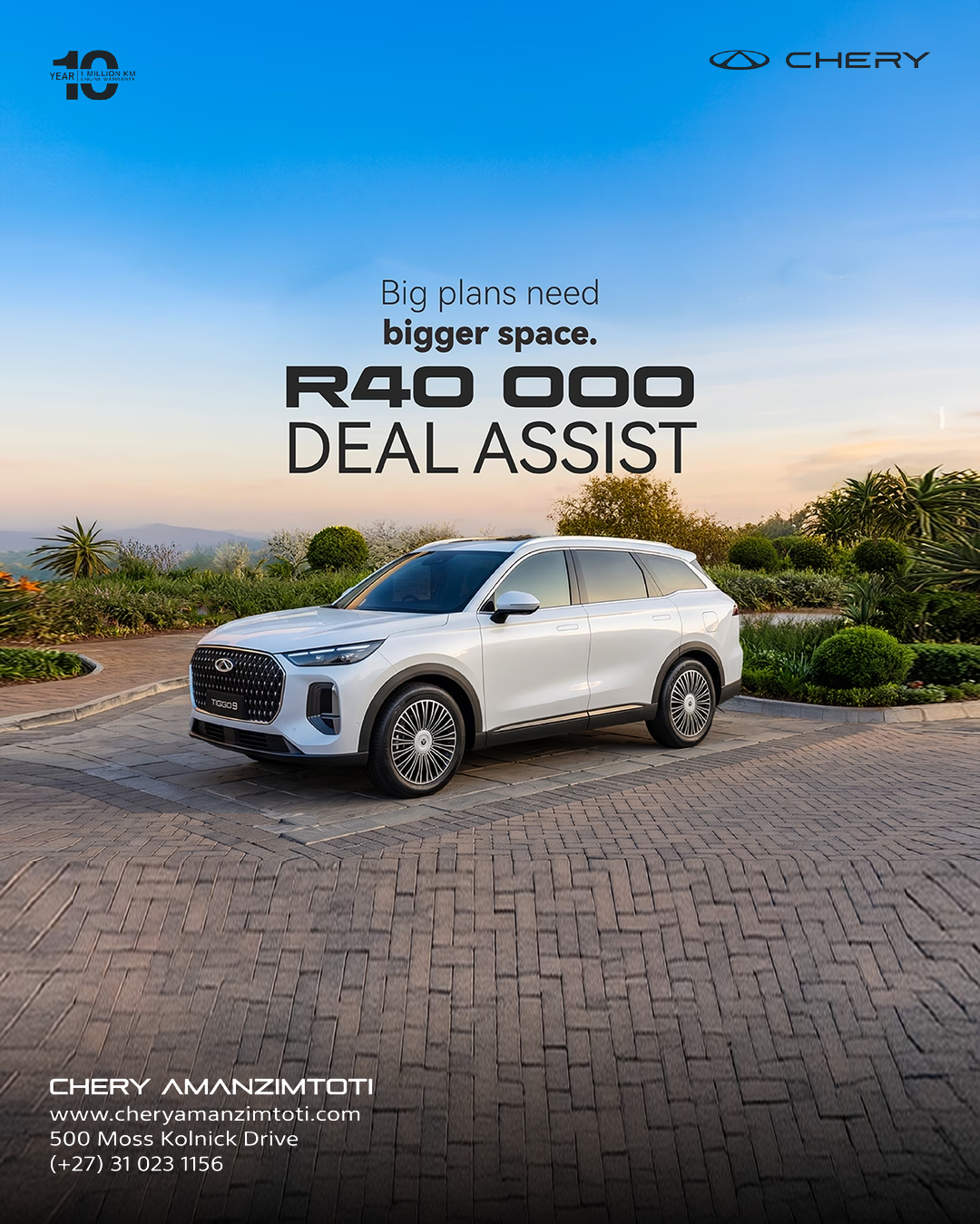 Tiggo 9 — R40 000 Deal Assist. Deal Assist offer from Chery Amanzimtoti.